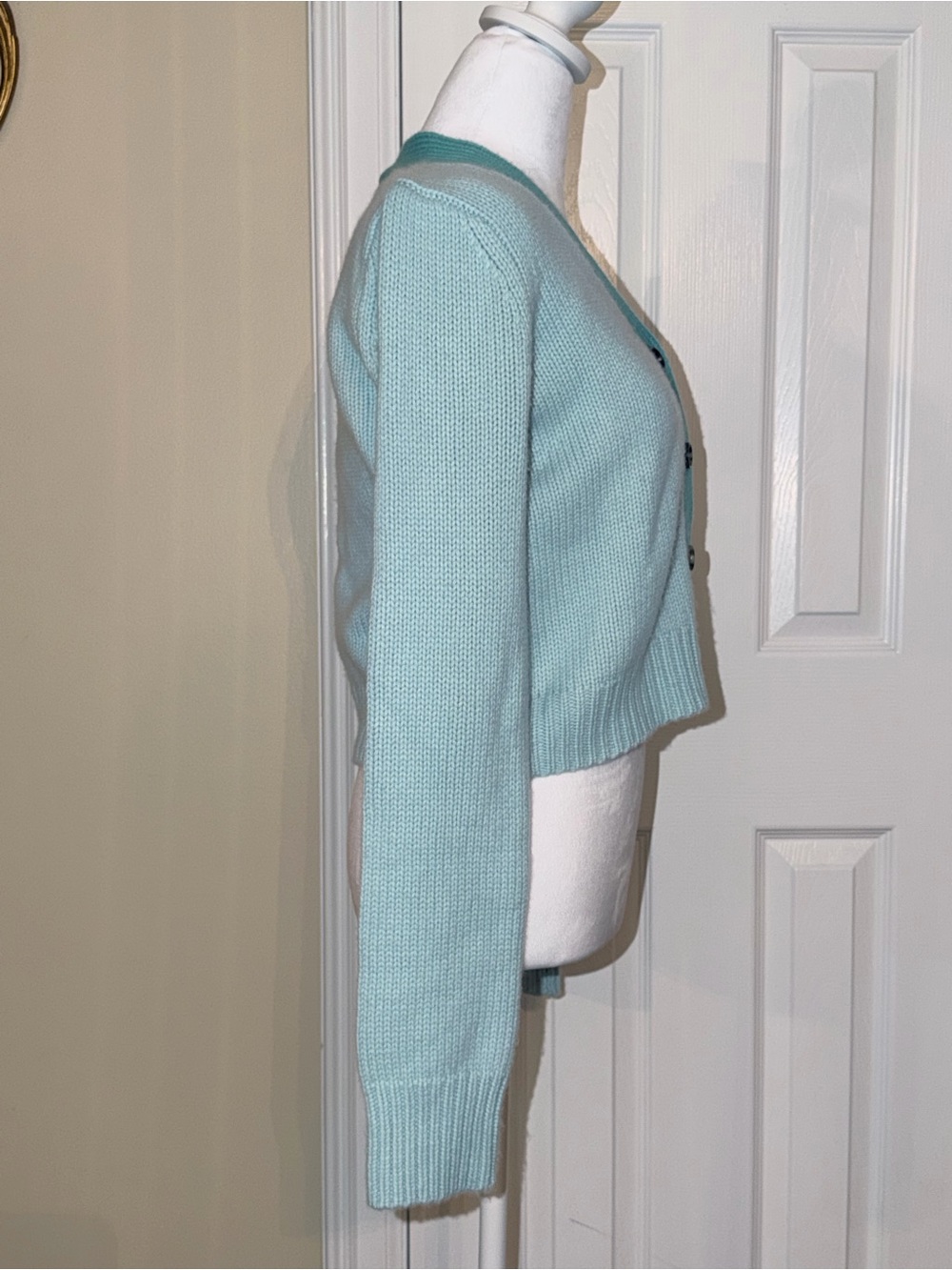 La Ligne "Mini Bien Sr" Cardigan Wool/Cashmere Contrasting V-Neckline Cropped S View 4